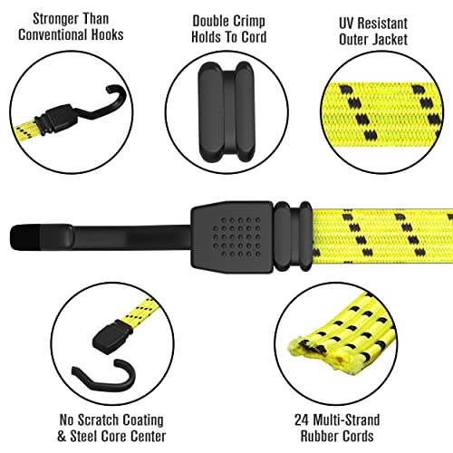 Houseables Long Bungee Cords with Hooks, Bungee Cords with Hooks, Elastic Straps, Elastic Tie Down Straps, Rope for Moving, Dolly, Truck, Bungie Chords, Heavy Duty Outdoor, Rubber, Flat, 48 Inch, 4 PK - Image 3