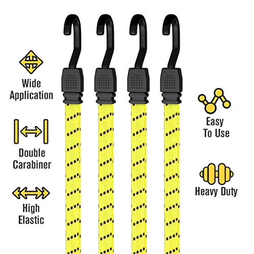Houseables Long Bungee Cords with Hooks, Bungee Cords with Hooks, Elastic Straps, Elastic Tie Down Straps, Rope for Moving, Dolly, Truck, Bungie Chords, Heavy Duty Outdoor, Rubber, Flat, 48 Inch, 4 PK - Image 4