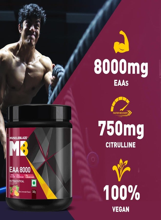 مسل بلايز مسحوق MuscleBlaze EAA 8000 (عصير ليمون وتوت، 340 غ، 25 حصة) | مزيج أحماض أمينية أساسية 8000 ملغ، مزيج ترطيب 1000 ملغ | 750 ملغ إل-سيترولين - Image 5