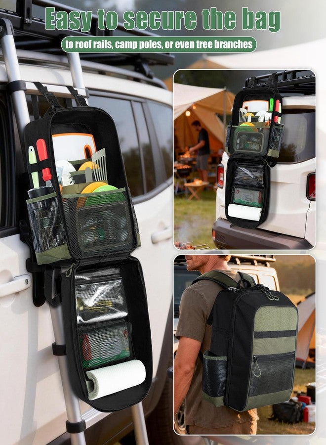 Marscamd Camp Kitchen Organizer Backpack with Paper Towel Holder, Hanging Camping Utensil Storage Bag with Multi Pockets for Camping Utensils, Barbecue Tool, Bag Only, Black - Image 2