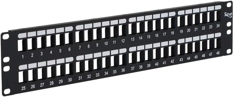 ICC 48 Port Blank Keystone 2U Patch Panel with 19” Metal Rackmount Housing for Slim Profile Keystone Jacks (Sold Separately), UL Listed, IC107BP482 - Image 1