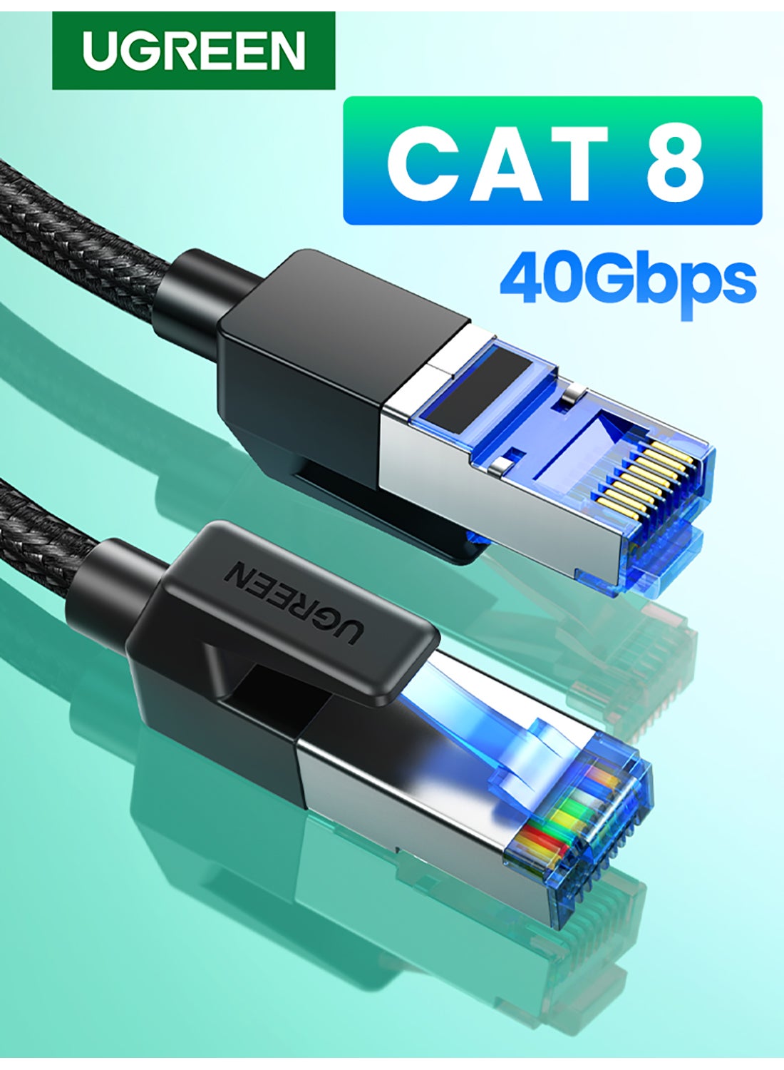 Ugreen Cat8 Network Cable 10M Cat 8 High Speed 40Gbps 2000MHz RJ45 Internet Cable Braided Double Shielded Ethernet Cable Compatible with Gaming Switch PC Smart TV Router Switch TV Box Black
