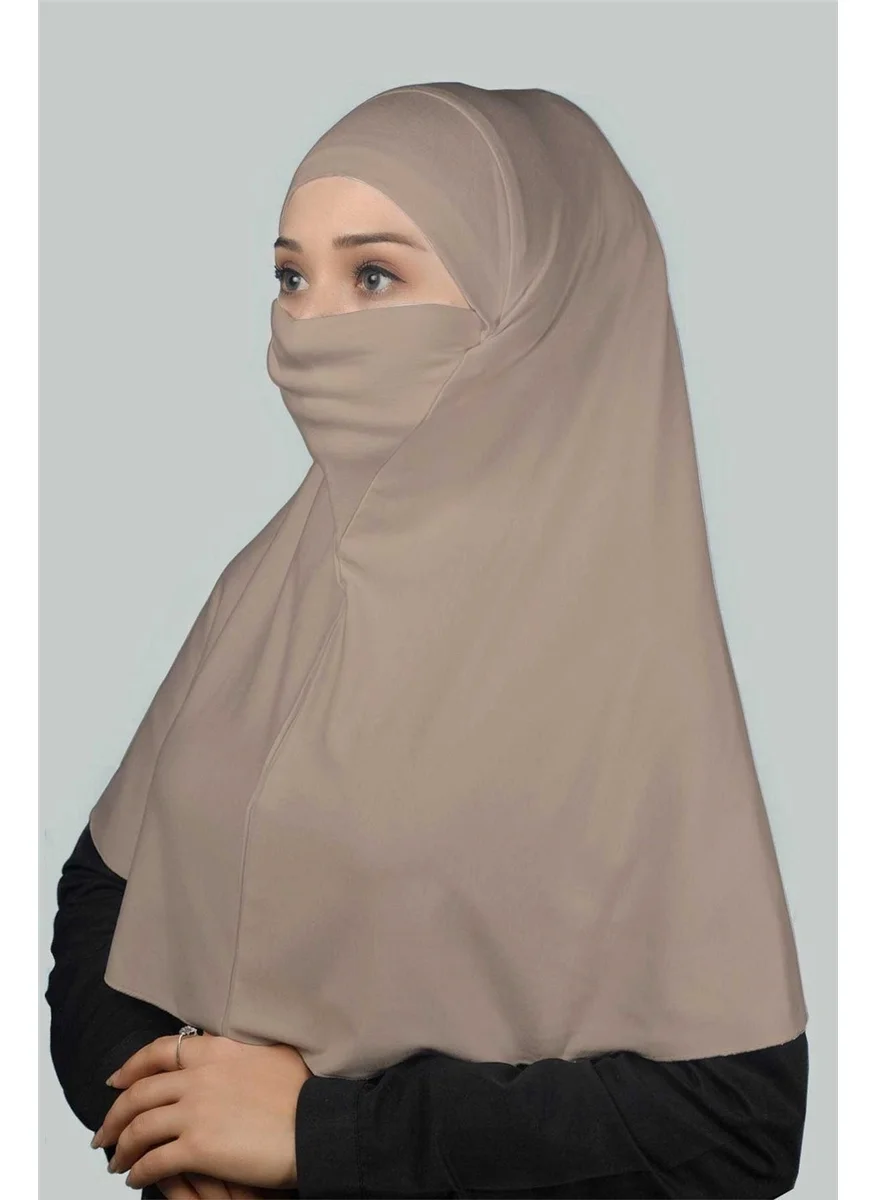 Altobeh Ready-made Turban Veiled Practical Scarf Hijab with Niqab - Prayer Cover Souffle (Xl) - Light Mink
