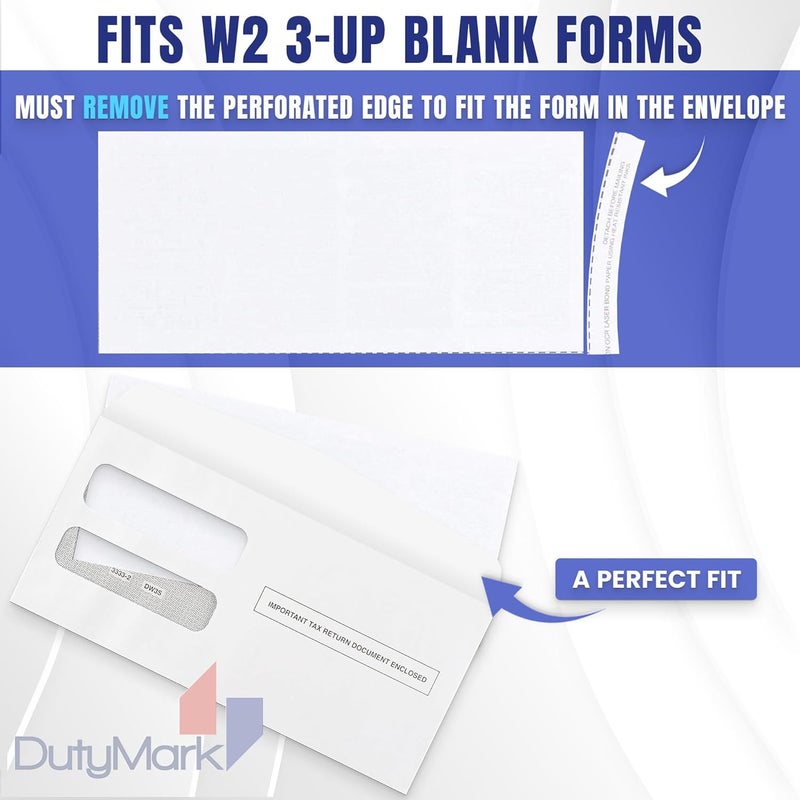 Dutymark W2 Forms Blank 3 Up Tax Forms 2025 with Envelopes, Perforated Paper With Back Instructions For 25 Employees With Self-Seal Envelopes, Works with Printers, Great for QuickBooks and Accounting Software - Image 2