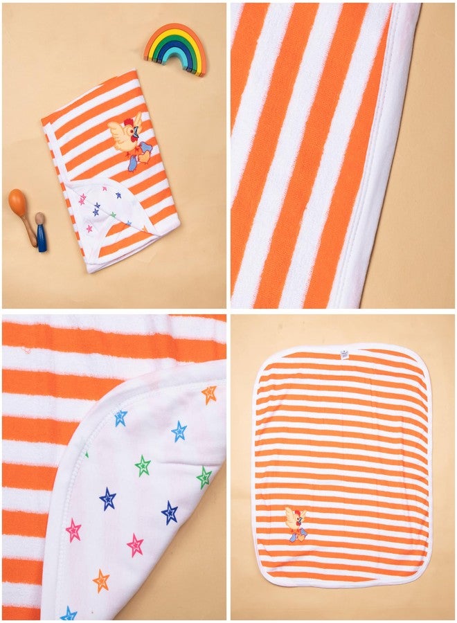Tinycare Cotton Bath Towel for New Born, Extra Soft Terry Fabric Printed Towel for Kids/Toddler/Infants, Quick Absorbent, Reusable Napkins Bathing Towels (72 x 72 cm, Orange)_Pack of 1 - Image 5