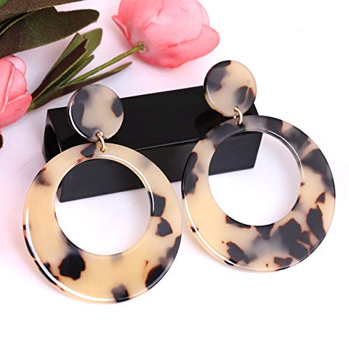 YAHPERN Acrylic Earrings For Women Statement Geometric Earrings Resin Acetate Drop Dangle Earrings Mottled Hoop Earrings Fashion Jewelry (Leopard) - Image 3