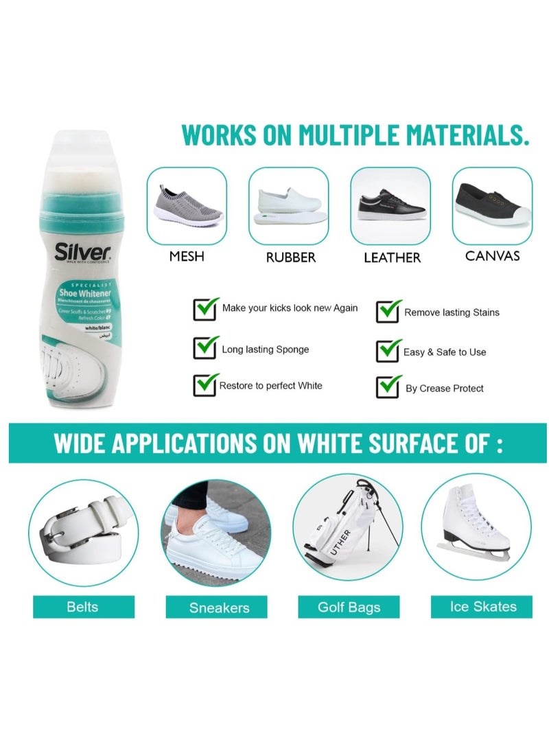 Silver Shoe Whitener for Leather, Vinyl, Nylon, Canvas & More - White Polish with Sponge Applicator - 75mL - Image 3