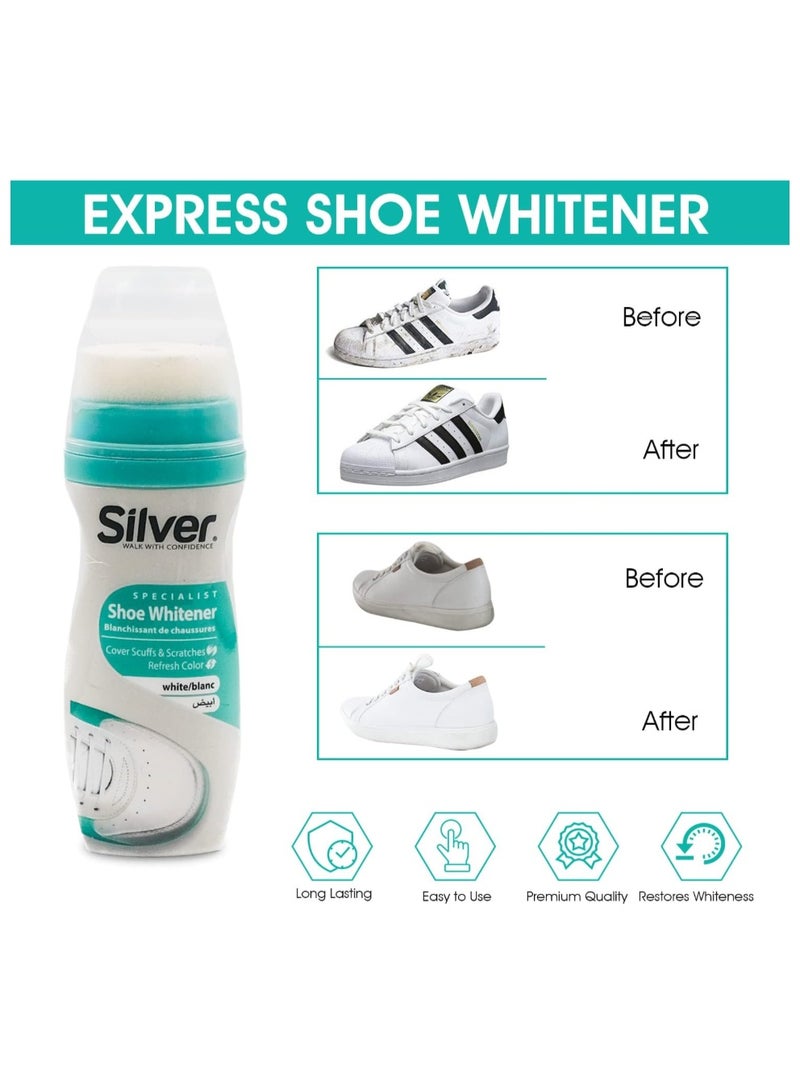 Silver Shoe Whitener for Leather, Vinyl, Nylon, Canvas & More - White Polish with Sponge Applicator - 75mL - Image 4