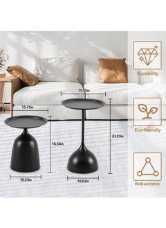 Y&D Small Side Table, Metal Side Table Set of 2, Round Side Table with Screw Connections, Small End Tables for Narrow Areas, Small Tables for Living Rooms, Bedrooms, Cafeterias and Outdoors  - Image 2