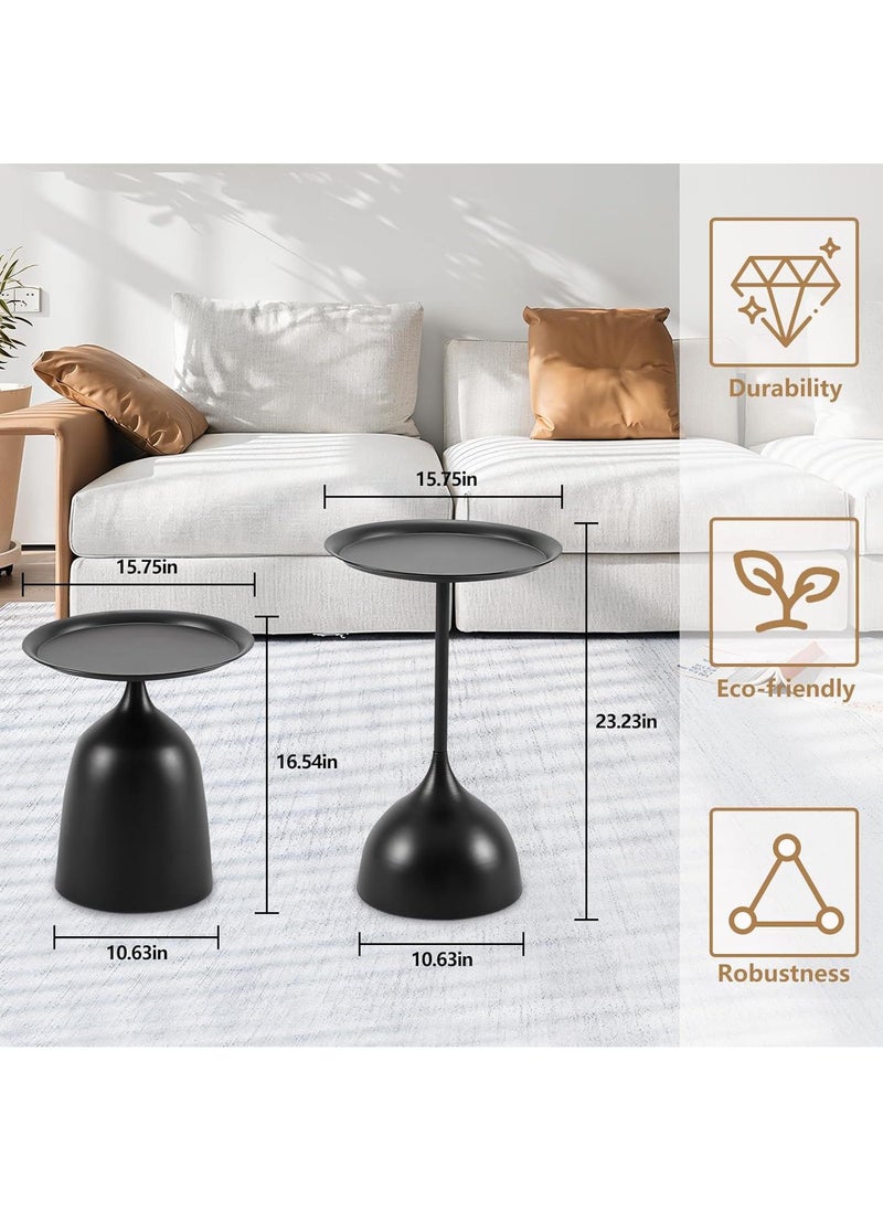 Y&D - Small Side Table, Metal Side Table Set of 2, Round Side Table with Screw Connections, Small End Tables for Narrow Areas, Small Tables for Living Rooms, Bedrooms, Cafeterias and Outdoors - Image 1