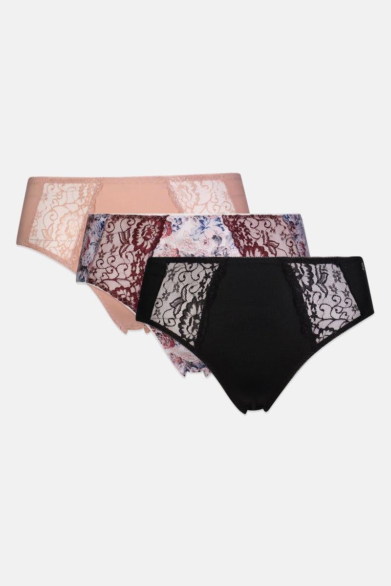 Chinese Laundry Women 3 Pieces Floral Pattern Pull On Panties, Multicolor - Image 1