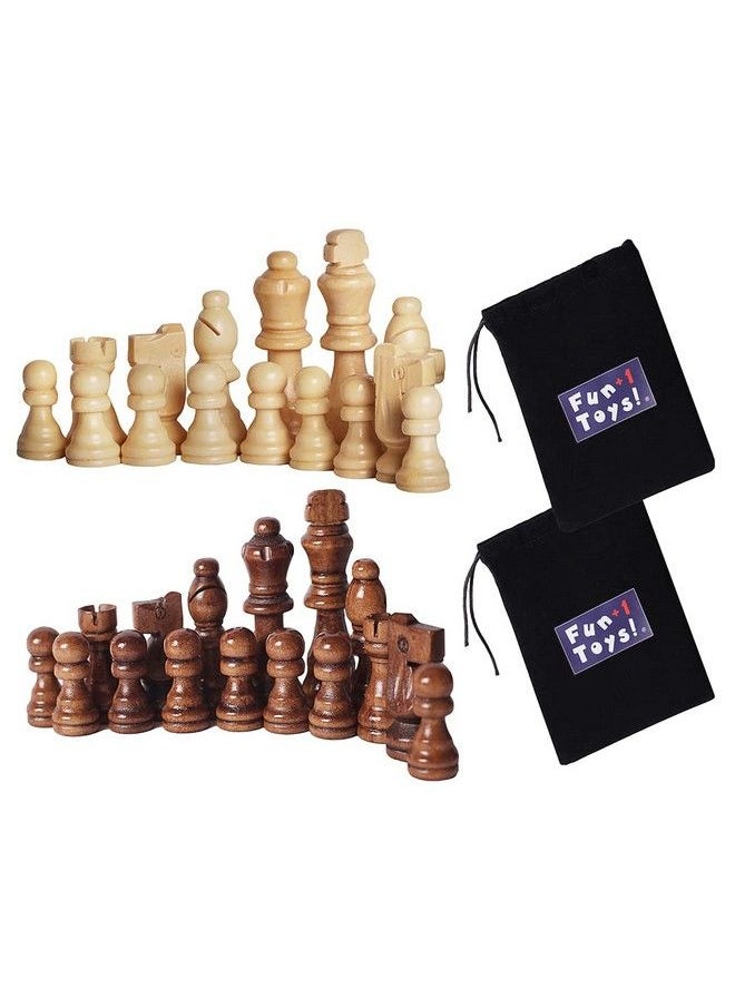 FUN+1 TOYS! قطع شطرنج خشبية فقط مع حقائب تخزين نمط ستاونتون قطع شطرنج خشبية لبطولة الشطرنج الداخلية/الخارجية. متوافقة مع أي مجموعة شطرنج تشمل الملك والملكة وقطع الشطرنج الأخرى  - Image 2