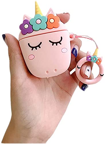 Meyaar Soft Silicon Cover Case Compatible with Apple Airpods 1 & 2, 360° Protective Case Compatible with Airpod 1st and 2nd Generation case (Unicorn (Pink)) - Image 1