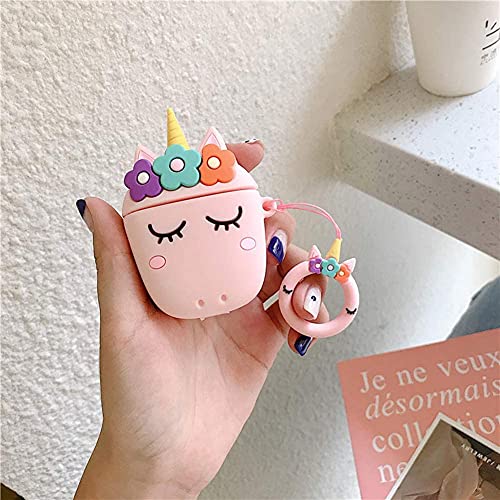 Meyaar Soft Silicon Cover Case Compatible with Apple Airpods 1 & 2, 360° Protective Case Compatible with Airpod 1st and 2nd Generation case (Unicorn (Pink)) - Image 2