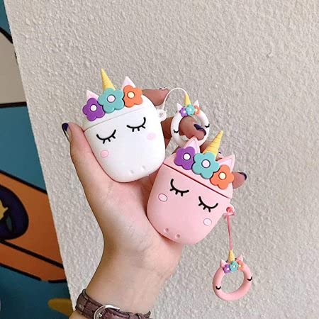 Meyaar Soft Silicon Cover Case Compatible with Apple Airpods 1 & 2, 360° Protective Case Compatible with Airpod 1st and 2nd Generation case (Unicorn (Pink)) - Image 5