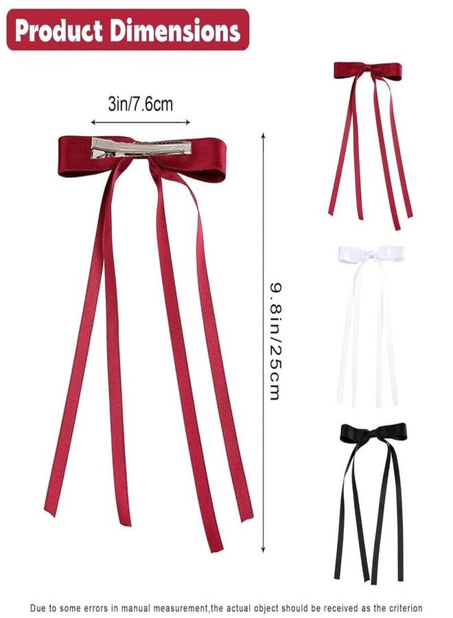 CHIROGRAPHY مجموعة CHIROGRAPHY المكونة من 3 قطع من مشابك الشعر الفاخرة المصنوعة من الساتان للنساء، مجموعة من 3 مشابك شعر معدنية من الساتان، مشابك شعر أنيقة على شكل فيونكة للنساء والفتيات (أحمر، أبيض، أسود) - Image 2