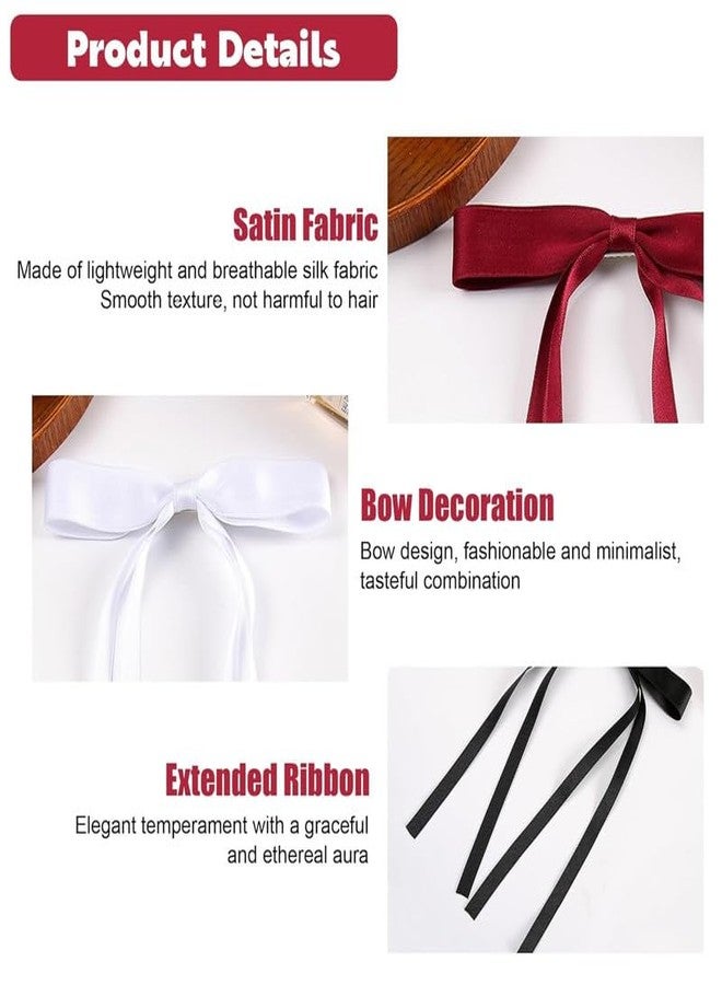 CHIROGRAPHY مجموعة CHIROGRAPHY المكونة من 3 قطع من مشابك الشعر الفاخرة المصنوعة من الساتان للنساء، مجموعة من 3 مشابك شعر معدنية من الساتان، مشابك شعر أنيقة على شكل فيونكة للنساء والفتيات (أحمر، أبيض، أسود) - Image 3