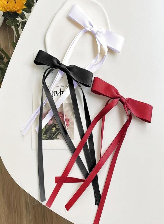 CHIROGRAPHY مجموعة CHIROGRAPHY المكونة من 3 قطع من مشابك الشعر الفاخرة المصنوعة من الساتان للنساء، مجموعة من 3 مشابك شعر معدنية من الساتان، مشابك شعر أنيقة على شكل فيونكة للنساء والفتيات (أحمر، أبيض، أسود) - Image 4