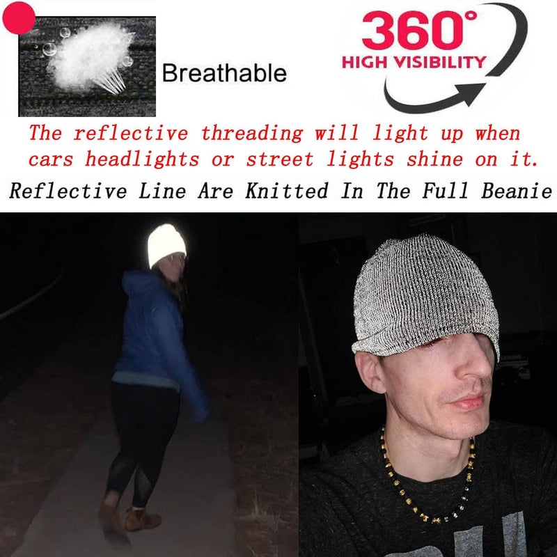 AMNQUERXUS Reflective Beanie Hat High Visibility Warm Winter Loop Knit Cap Gifts for Women Men - Image 3