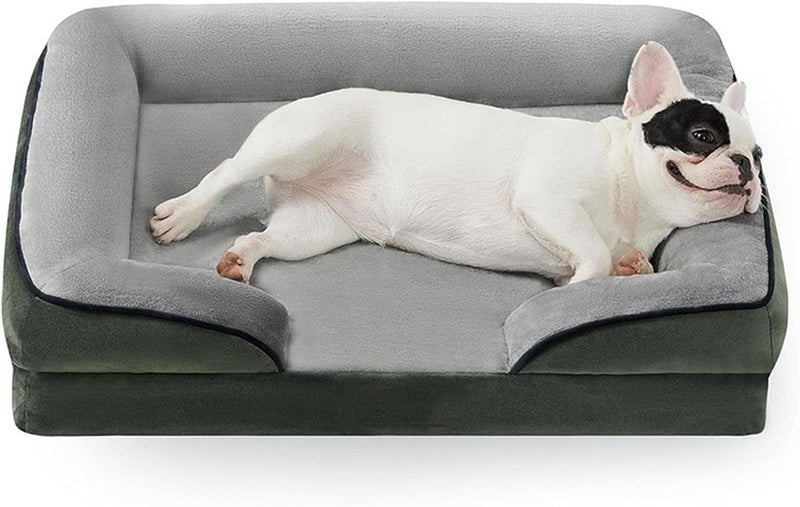 Medium Dog Couch Beds - Washable Orthopedic Dog Beds and Couch with Removable Flannel Zipper Cover (Brown M: 72 * 57 * 18cm/28 * 22.4 * 7inch) (Green L: 90 * 63 * 18cm/35.4 * 24.8 * 7inch) - Image 1