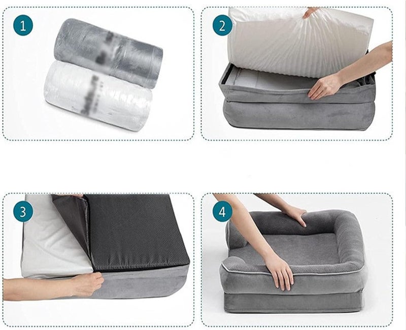Medium Dog Couch Beds - Washable Orthopedic Dog Beds and Couch with Removable Flannel Zipper Cover (Brown M: 72 * 57 * 18cm/28 * 22.4 * 7inch) (Green L: 90 * 63 * 18cm/35.4 * 24.8 * 7inch) - Image 5