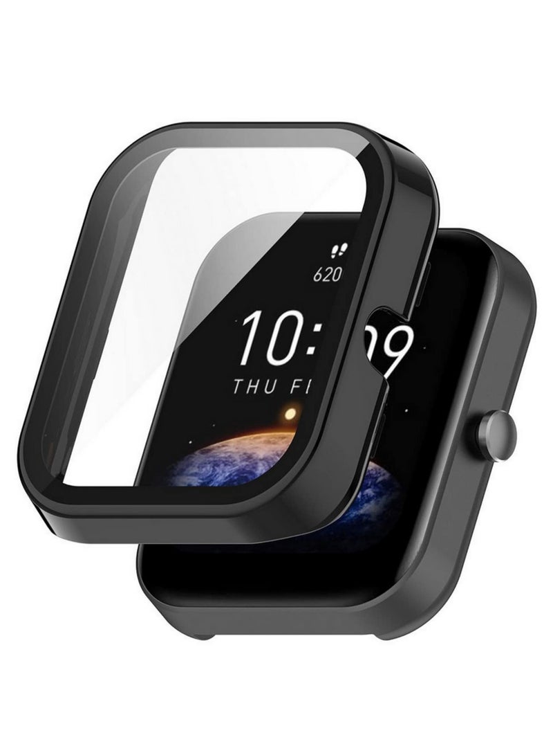 1 قطعة واقي شاشة وغطاء لحالة ساعة Amazfit Bip 3 / Bip 3 Pro الذكية - زجاج مقسى من TPU، إطار غطاء صلب - تصميم أنيق، حماية كاملة، تركيب سهل - Image 1