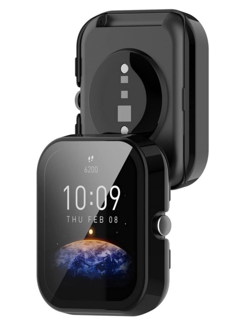1 قطعة واقي شاشة وغطاء لحالة ساعة Amazfit Bip 3 / Bip 3 Pro الذكية - زجاج مقسى من TPU، إطار غطاء صلب - تصميم أنيق، حماية كاملة، تركيب سهل - Image 3