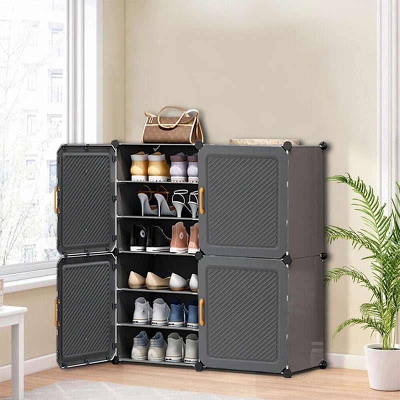 Kienlix Shoe Cabinet Shoe Storage Organizer for Entryway Portable Shoe Rack SpaceSaving Shoe Rack Narrow Plastic Shoe Rack MultiLayer Shoe Rack Storage Compartment at The top 6 Tier 4 Door - Image 1