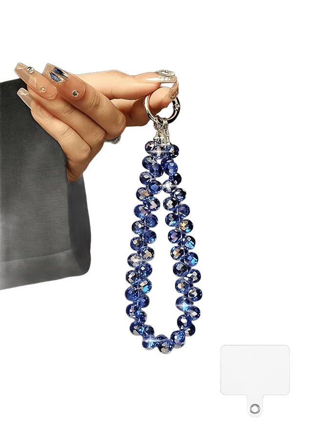 سوار يد للهاتف مزين بالخرز، سلسلة حبل للهاتف المحمول، سوار يد لامع للنساء، أزرق بحري - Image 1