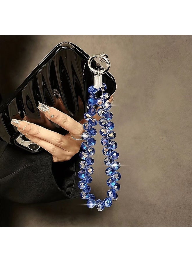 سوار يد للهاتف مزين بالخرز، سلسلة حبل للهاتف المحمول، سوار يد لامع للنساء، أزرق بحري - Image 2
