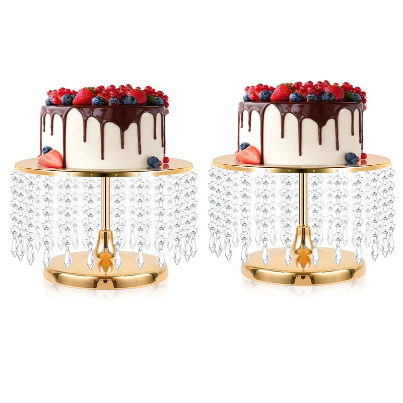Kehail 2 Pcs Gold Metal Mirror Cake Stand Set with Crystal Pendants - 11.8"W Elegant Dessert Table Display for Weddings, Birthday Parties, Baby Showers, Events - Sturdy Crystal Bling Cupcake Stands for Pastries, Sweets, Decorations - Image 1