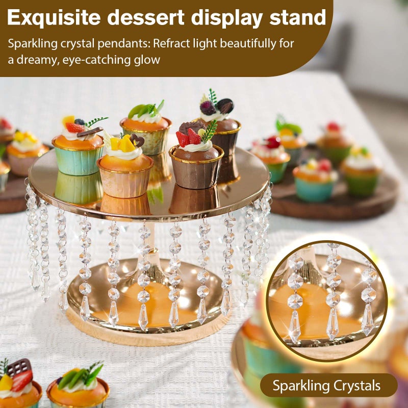 Kehail 2 Pcs Gold Metal Mirror Cake Stand Set with Crystal Pendants - 11.8"W Elegant Dessert Table Display for Weddings, Birthday Parties, Baby Showers, Events - Sturdy Crystal Bling Cupcake Stands for Pastries, Sweets, Decorations - Image 4