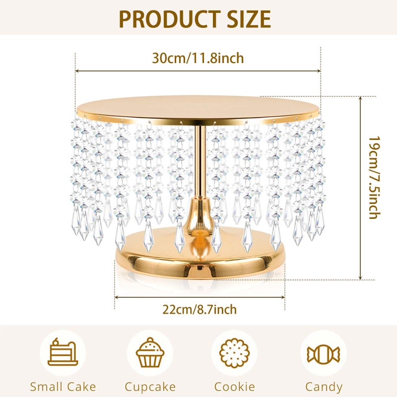 Kehail 2 Pcs Gold Metal Mirror Cake Stand Set with Crystal Pendants - 11.8"W Elegant Dessert Table Display for Weddings, Birthday Parties, Baby Showers, Events - Sturdy Crystal Bling Cupcake Stands for Pastries, Sweets, Decorations - Image 2