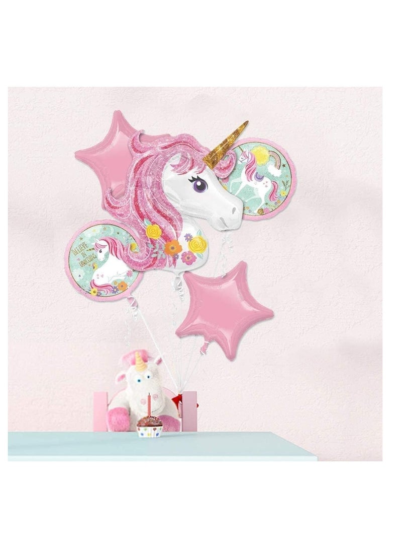 Dubkart Unicorn Balloons Birthday Party Decorations - Pack of 5, Pink Unicorn Mylar Balloon for Unicorn Theme Party Supplies, Baby Shower, Home Office Decor, Birthday Backdrop - Image 4