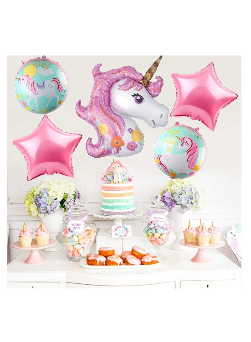 Dubkart Unicorn Balloons Birthday Party Decorations - Pack of 5, Pink Unicorn Mylar Balloon for Unicorn Theme Party Supplies, Baby Shower, Home Office Decor, Birthday Backdrop - Image 5