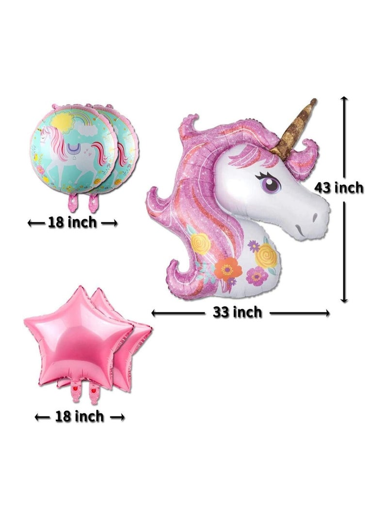 Dubkart Unicorn Balloons Birthday Party Decorations - Pack of 5, Pink Unicorn Mylar Balloon for Unicorn Theme Party Supplies, Baby Shower, Home Office Decor, Birthday Backdrop - Image 2