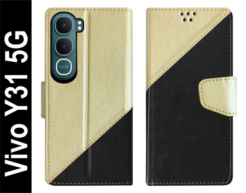 SBMS Flip Cover for Vivo Y31 5G 2025 Back Cover Case with Magnatic Closure | Inbuilt Stand | Card & Money Pocket (MultiBlack) - Image 2