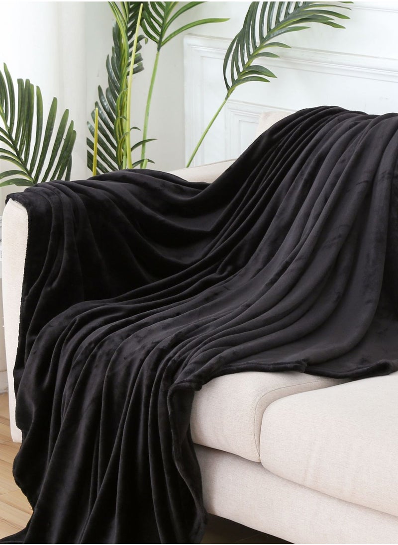 Loquat Solid Color Lightweight Warm Flannel Blanket Coral Velvet Blanket Family Sofa Bedding Fabric Black 
