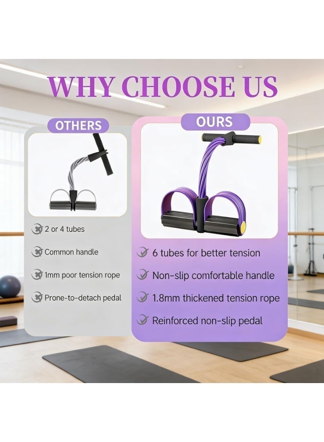6 Tube Pedal Resistance Band Set, Tension Rope for Full Body Workout, Perfect for Abdomen, Arms, Legs and Waist, Effective Fat Burning, Muscle Toning and Stretching, Portable and Durable Fitness Equipment,Black and Purple - Image 5
