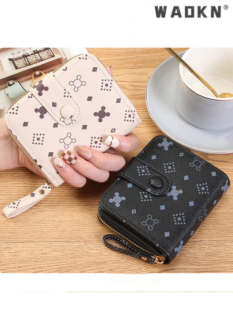 WAOKN Women's Versatile Short Zipper Wallet Highlighting Unique Temperament Business Card Holder, Compact Hand Fashion Element Coin Purse with Distinctive Pattern Design Leading the Trend（Black）  - Image 4