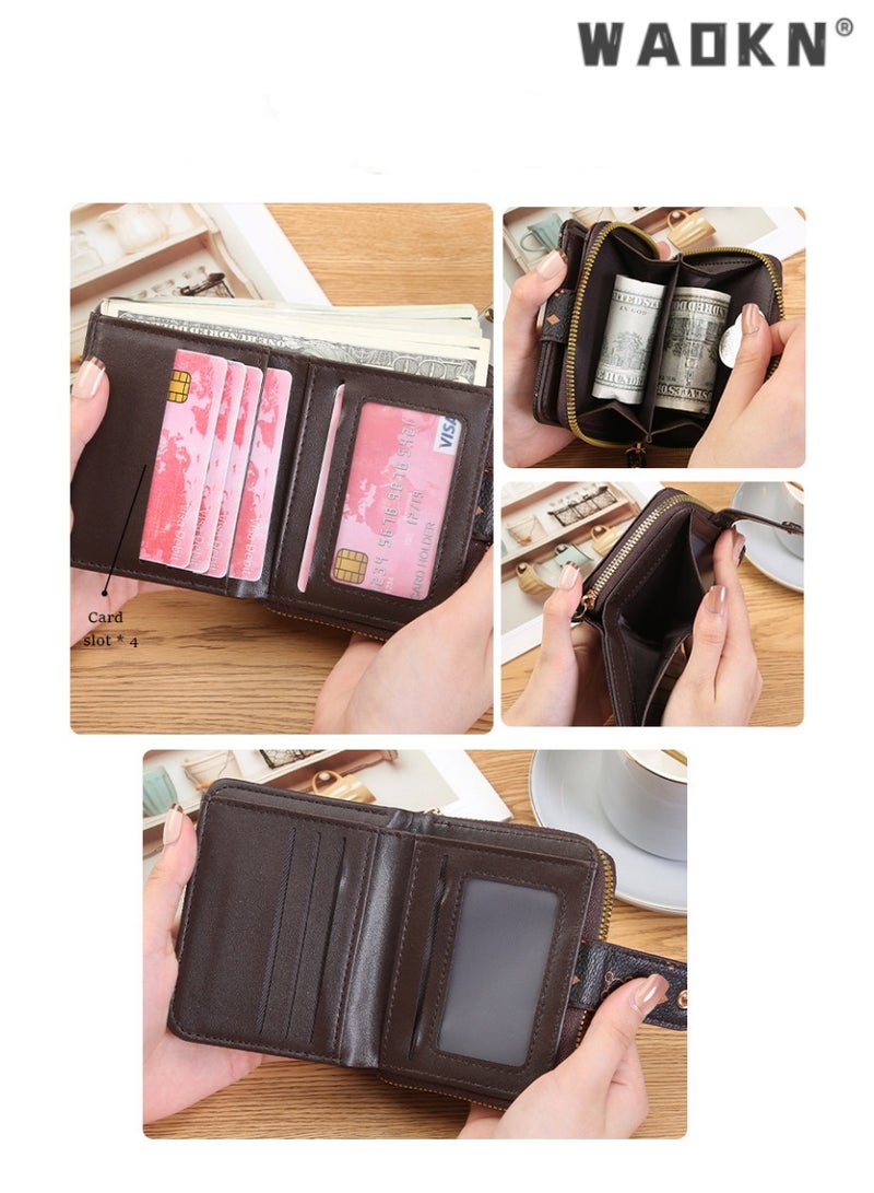 WAOKN Women's Versatile Short Zipper Wallet Highlighting Unique Temperament Business Card Holder, Compact Hand Fashion Element Coin Purse with Distinctive Pattern Design Leading the Trend（Black）  - Image 3