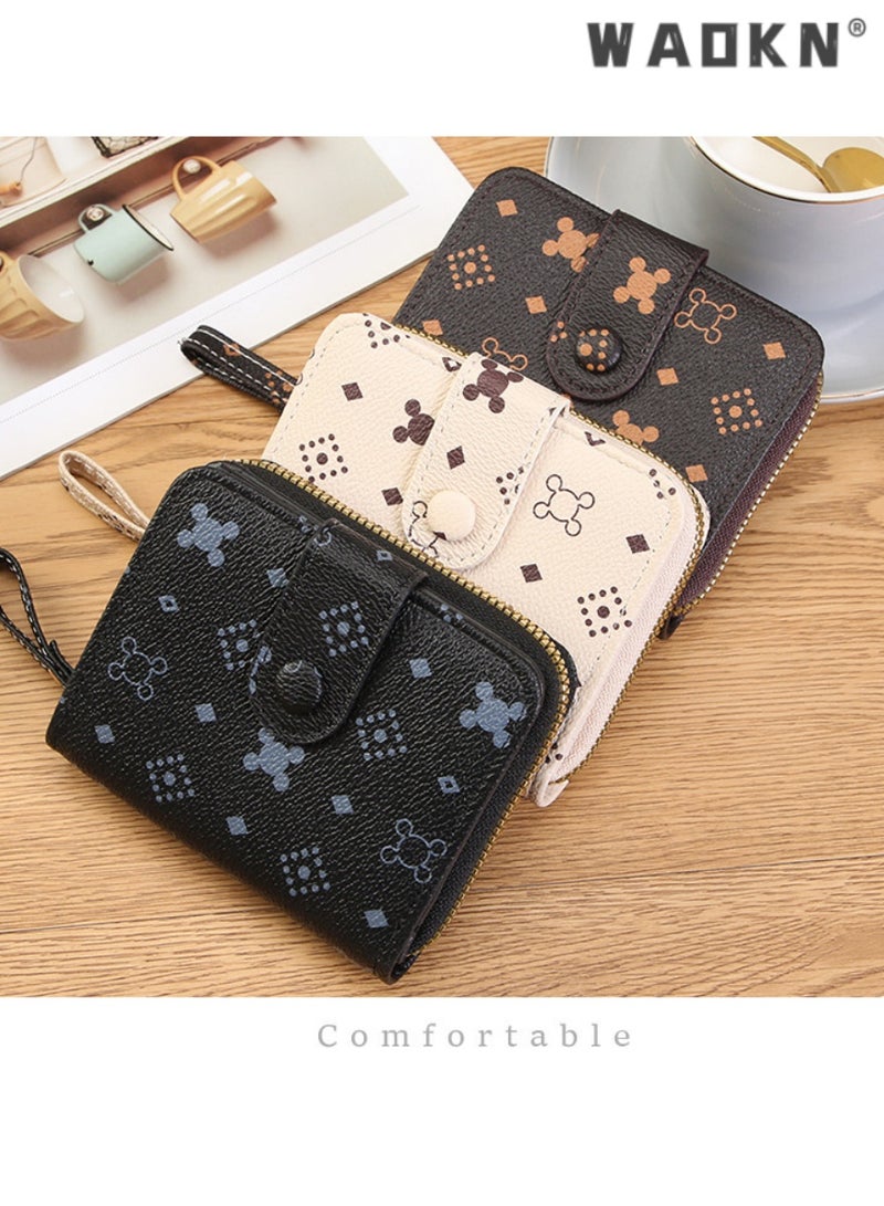 WAOKN Women's Versatile Short Zipper Wallet Highlighting Unique Temperament Business Card Holder, Compact Hand Fashion Element Coin Purse with Distinctive Pattern Design Leading the Trend（Black）  - Image 5