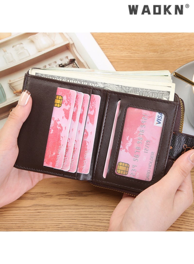 WAOKN Women's Versatile Short Zipper Wallet Highlighting Unique Temperament Business Card Holder, Compact Hand Fashion Element Coin Purse with Distinctive Pattern Design Leading the Trend（Black）  - Image 2