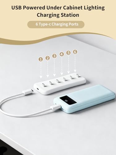 Rihvy USB Under Cabinet Lighting Charging Station with 6 Type-c Charging Ports, Portable Motion Sensor Light Indoor Multi-Light Storage & Charging Base, Reduction in Recharge Duration - Image 5