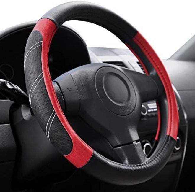 Elantrip Leather Large Steering Wheel Cover 15 1/2 to 16 inch Soft Grip Breathable for Car Truck SUV Jeep Anti Slip Black and  Gray - Image 3