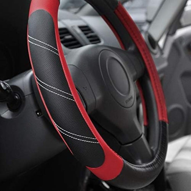 Elantrip Leather Large Steering Wheel Cover 15 1/2 to 16 inch Soft Grip Breathable for Car Truck SUV Jeep Anti Slip Black and  Gray - Image 4