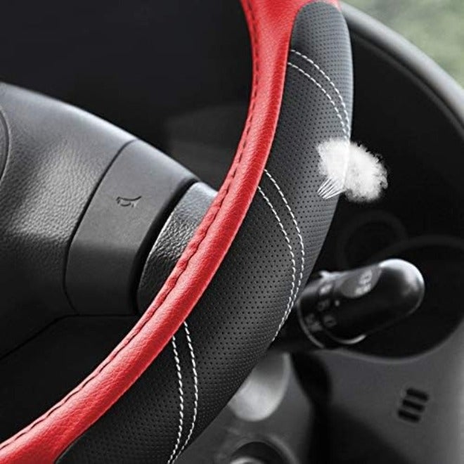 Elantrip Leather Large Steering Wheel Cover 15 1/2 to 16 inch Soft Grip Breathable for Car Truck SUV Jeep Anti Slip Black and  Gray - Image 5