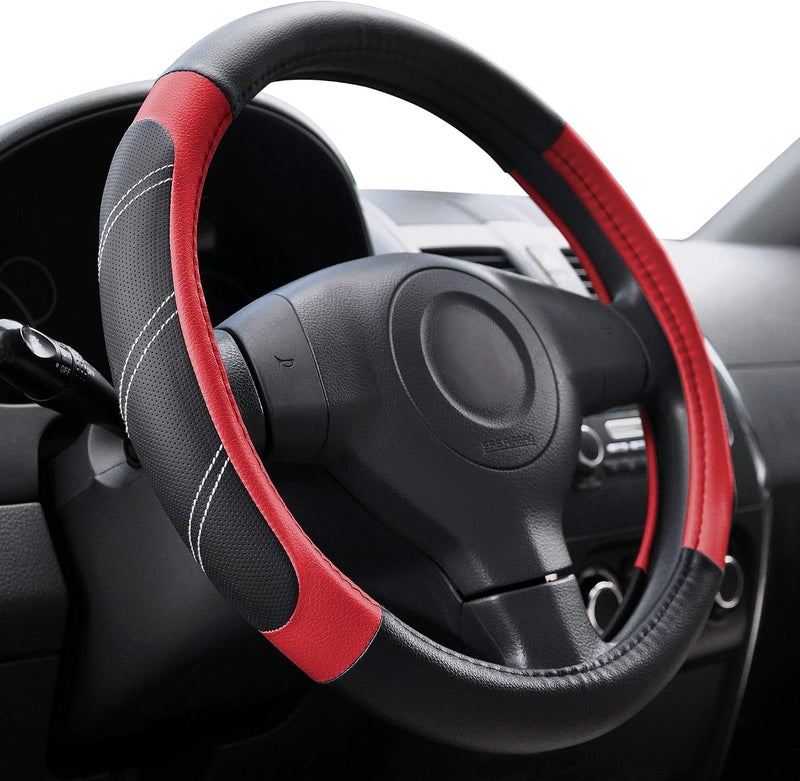 Elantrip Leather Large Steering Wheel Cover 15 1/2 to 16 inch Soft Grip Breathable for Car Truck SUV Jeep Anti Slip Black and  Gray - Image 1