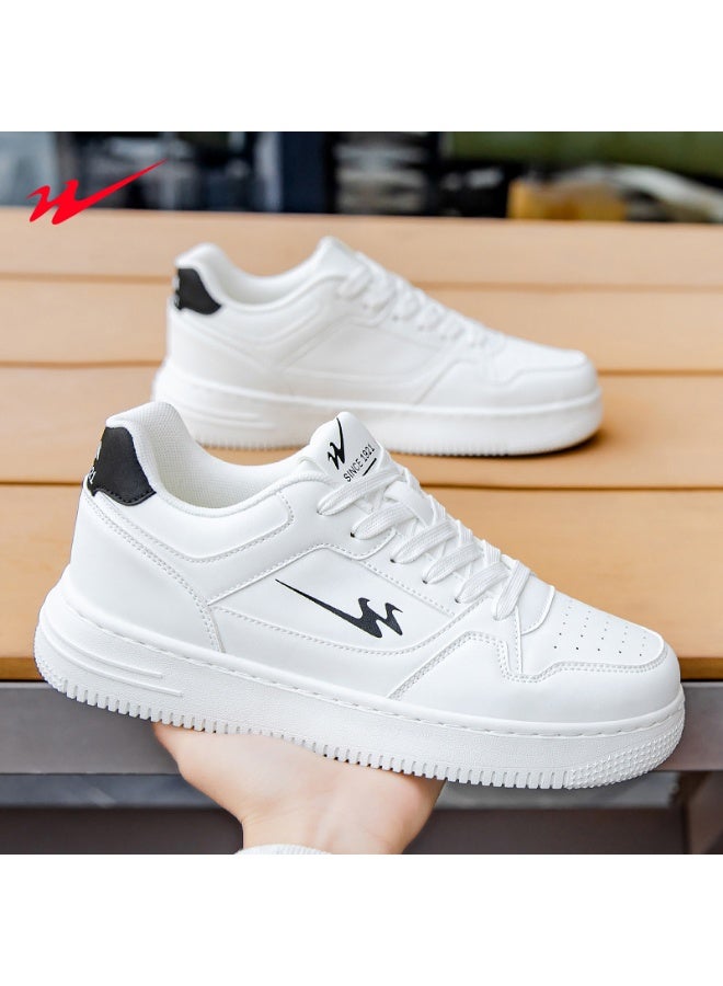 Double Star New Arrival White & Black Low-Top Sneakers - Premium Smooth Upper Casual Shoes for Men & Women 44SIZE