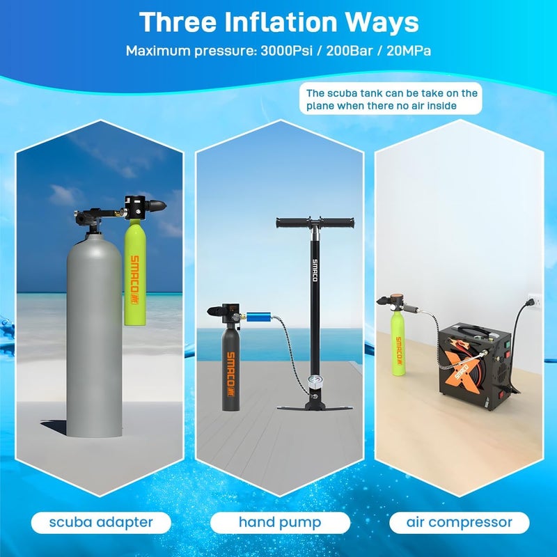 SMACO S300 Plus Mini Scuba Tank 0.5L - Reusable Portable Diving Tank & Emergency Pony Bottle up to 10-Minute Air Supply Underwater Breathing Device Freediving DOT-Certified Air Cylinder - Image 4
